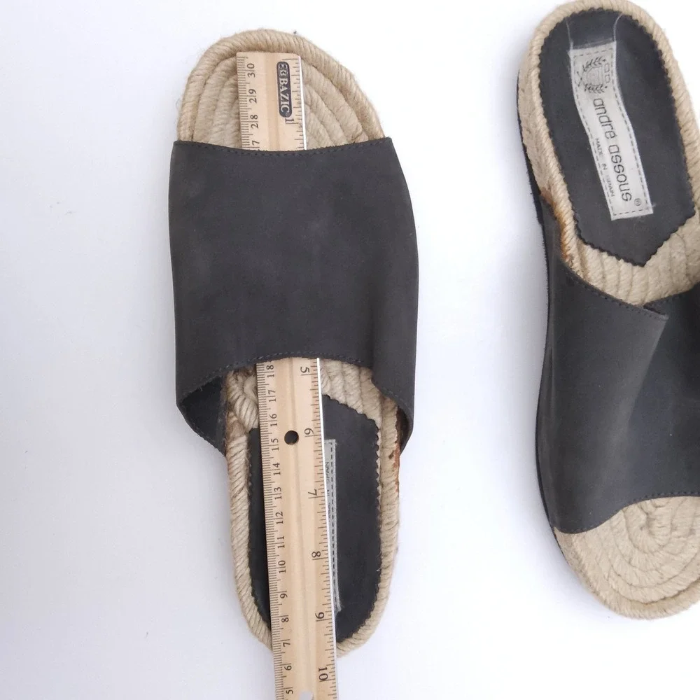 Andre Assos Women's Espadrille Sandals Black Leather Size 9